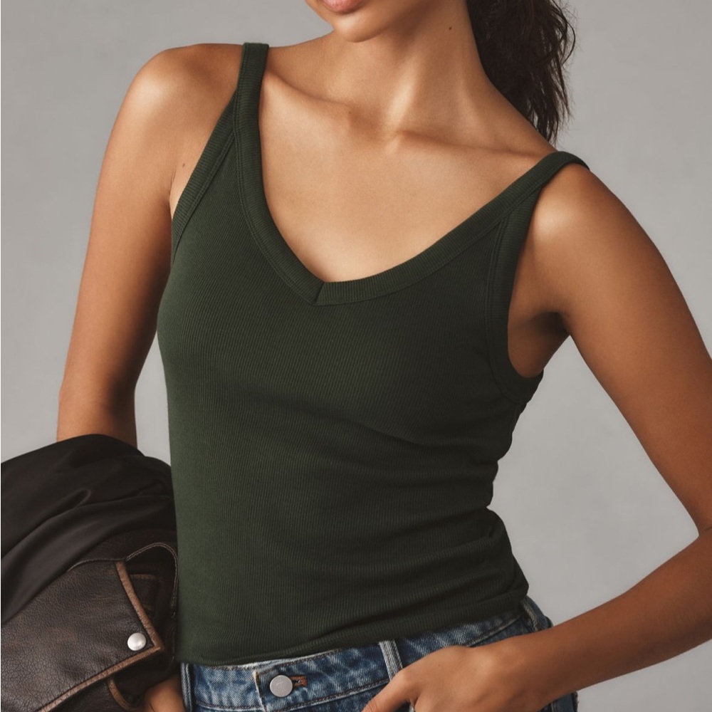 Anthropologie Green Ribbed Tank Top NWT